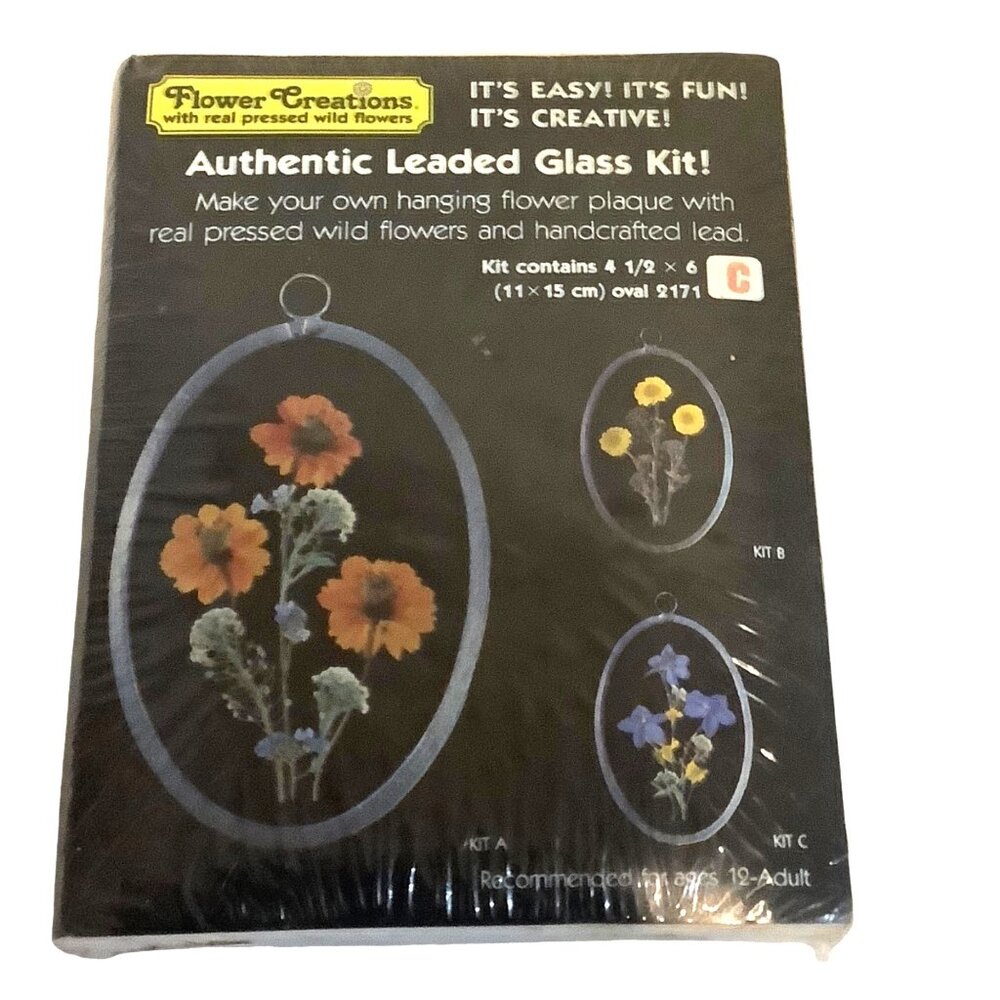 Flower Creations Authentic Leaded Glass Kit Wild Flowers Plaque 4.5" x‎ 6" NEW